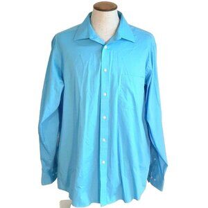 Izod Wrinkle Free Shirt Mens Size 17 Aqua Blue Button Front Regular Fit Pocket
